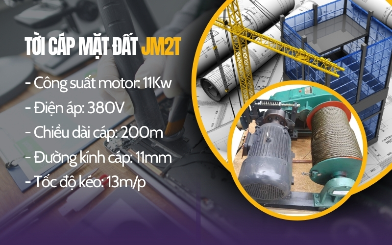 Tời điện mặt đất tốc chậm JM2T (phanh thủy lực)