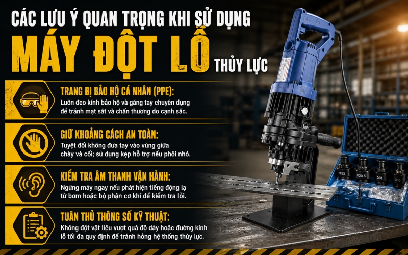 Các lưu ý quan trọng khi sử dụng máy đột lỗ thủy lực
