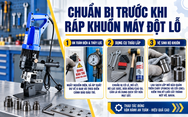 Chuẩn bị trước khi thực hiện ráp khuôn máy đột lỗ