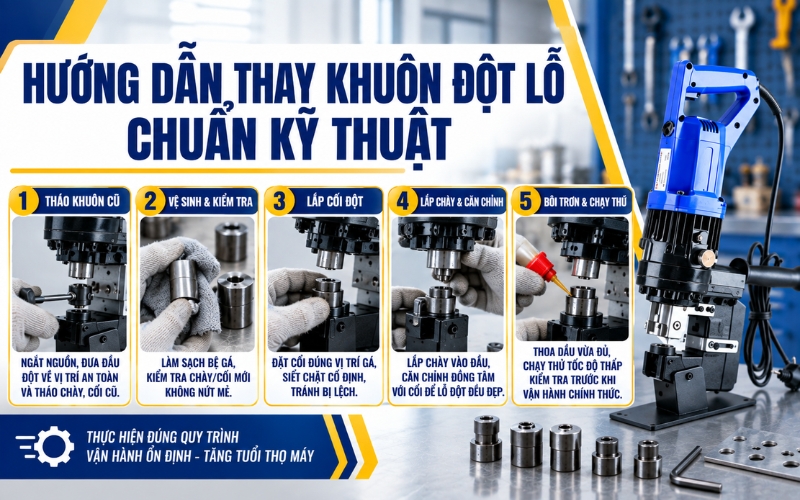 Hướng dẫn cách thay khuôn đột lỗ chuẩn kỹ thuật