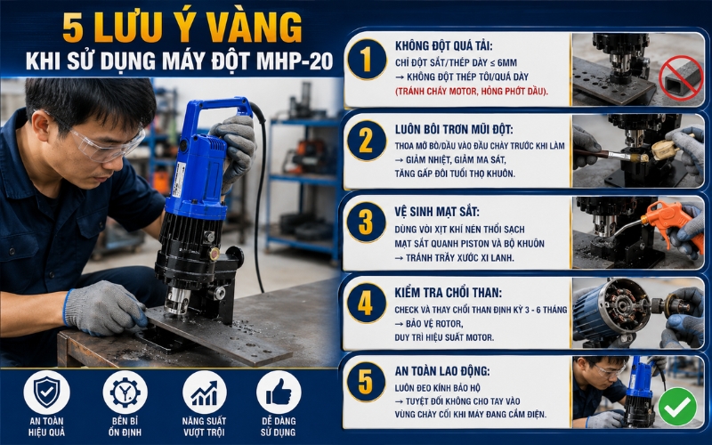 Một vài lưu ý quan trọng khi dùng máy đột MHP-20