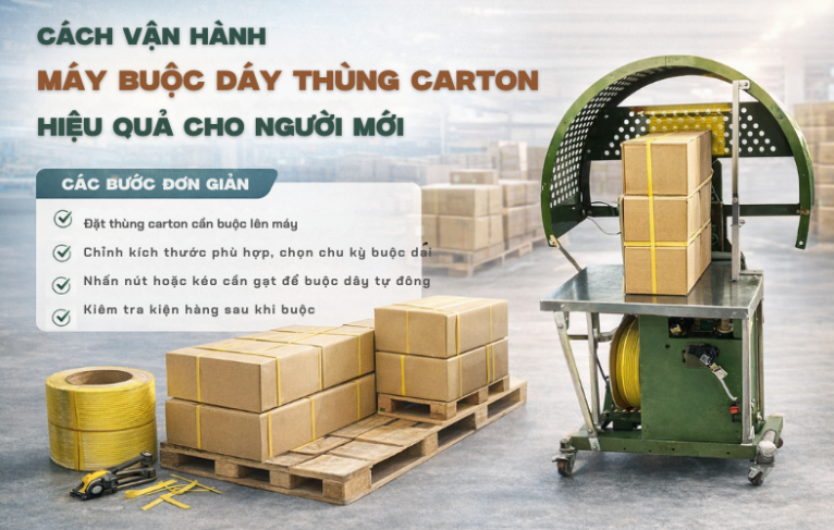 Cách Vận Hành Máy Buộc Dây Thùng Carton Hiệu Quả Cho Người Mới