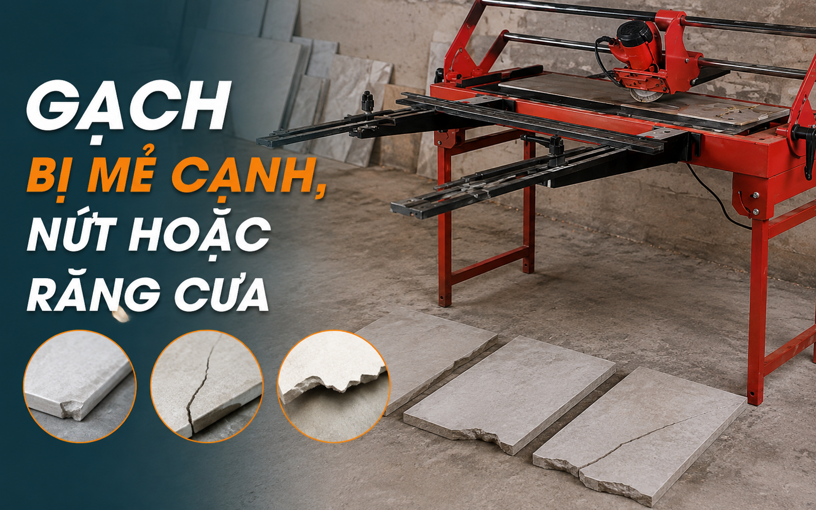 Gạch bị mẻ cạnh, nứt hoặc răng cưa