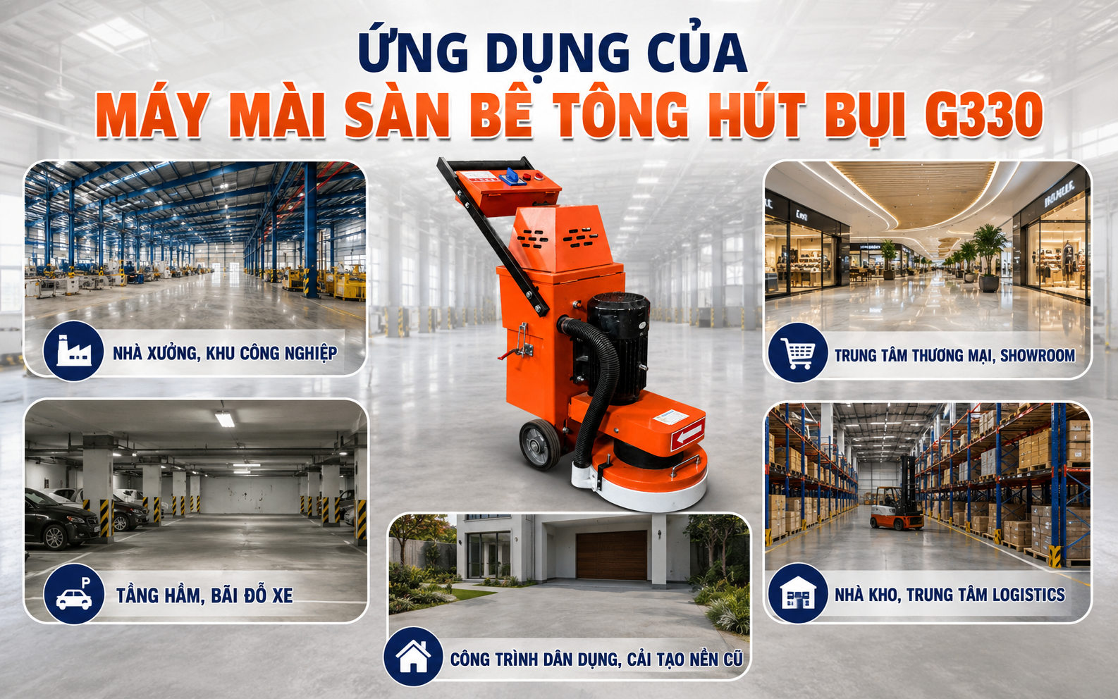 Ứng dụng của máy mài sàn bê tông hút bụi G330