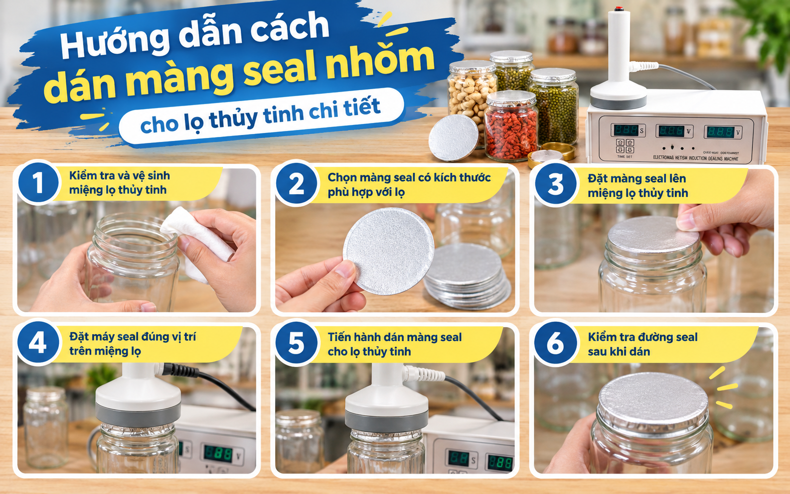 Hướng dẫn cách dán màng seal nhôm cho lọ thủy tinh chi tiết