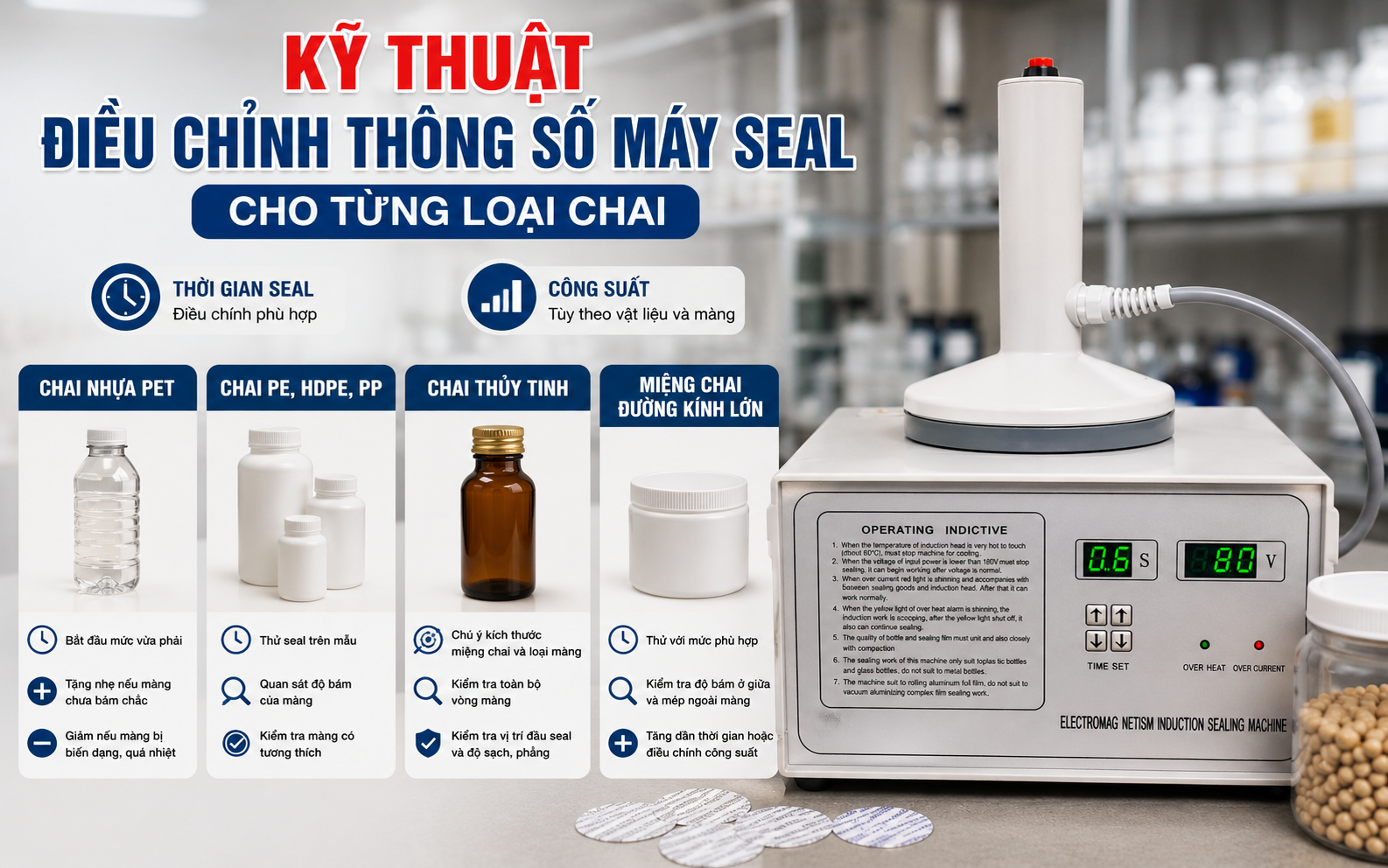 Kỹ thuật điều chỉnh thông số máy seal cho từng loại chai