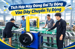 Tích Hợp Máy Đóng Đai Tự Động Vào Dây Chuyền Tự Động