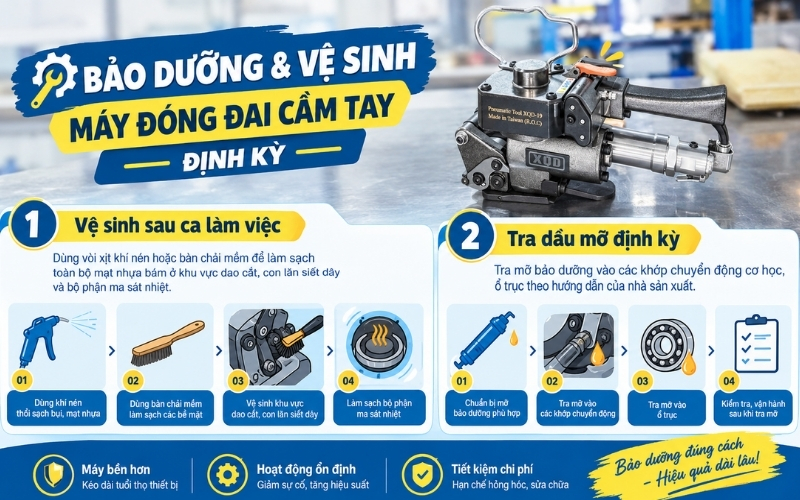 Bảo dưỡng và vệ sinh máy đóng đai cầm tay định kỳ