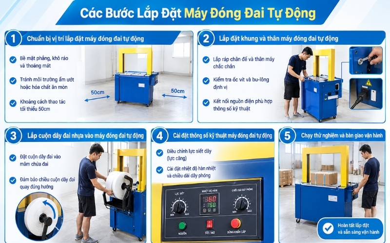 Các bước Lắp Đặt Máy Đóng Đai Tự Động