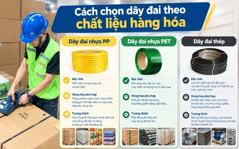 Cách chọn dây đai theo chất liệu hàng hóa