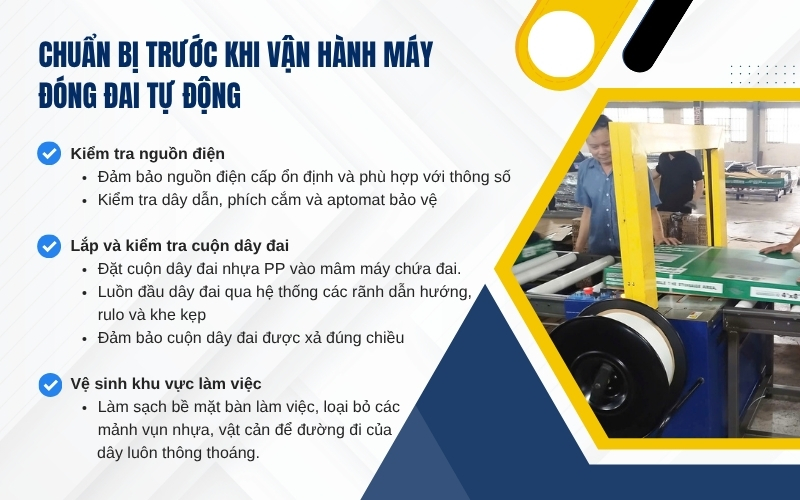 Chuẩn bị trước khi vận hành máy đóng đai tự động