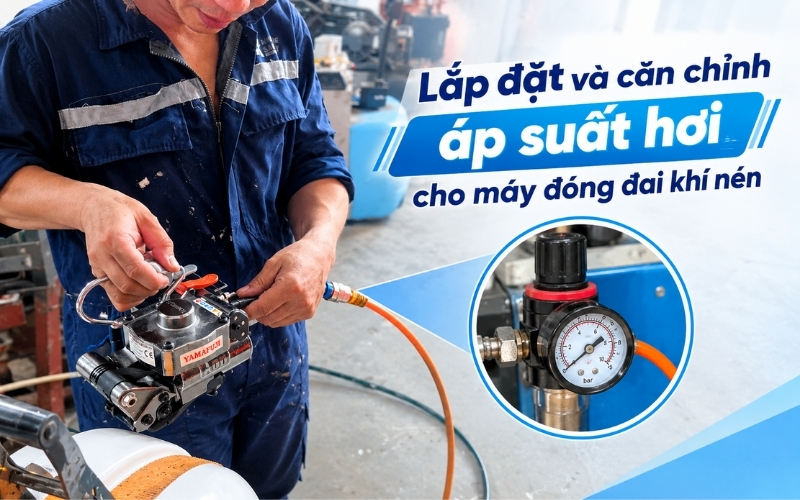 Lắp đặt và căn chỉnh áp suất hơi cho máy đóng đai khí nén