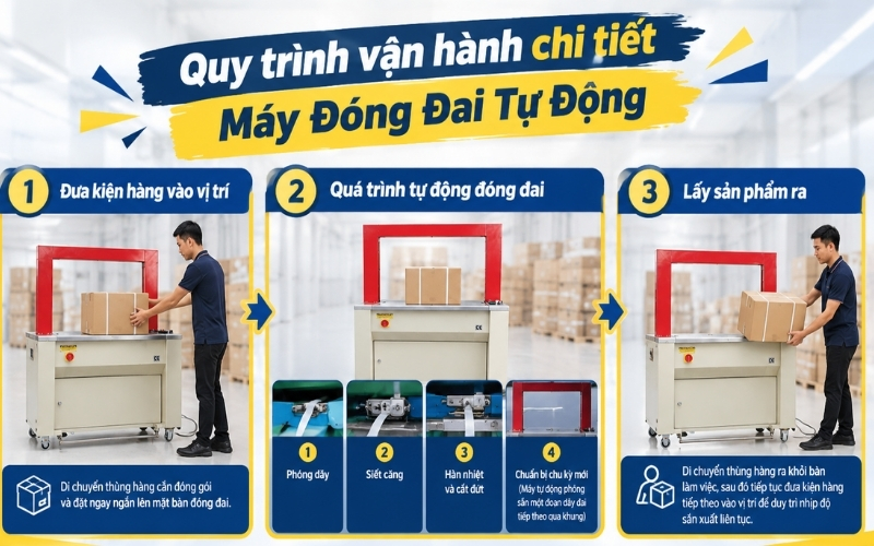 Quy trình vận hành chi tiết máy đóng đai tự động