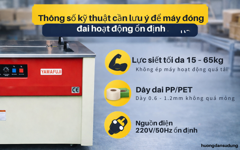 Thông số kỹ thuật cần lưu ý để máy đóng đai hoạt động ổn định
