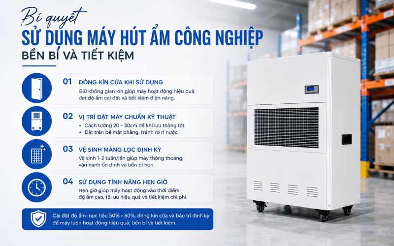Bí quyết sử dụng máy hút ẩm công nghiệp bền bỉ và tiết kiệm