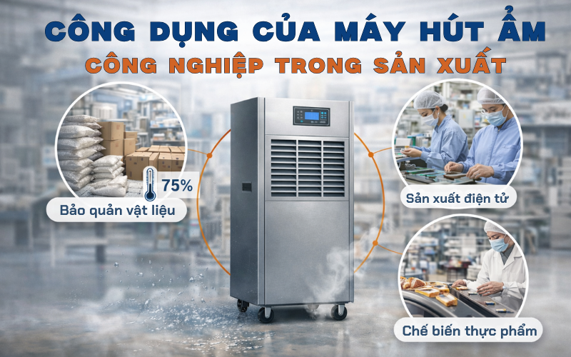 Công dụng của máy hút ẩm công nghiệp trong sản xuất