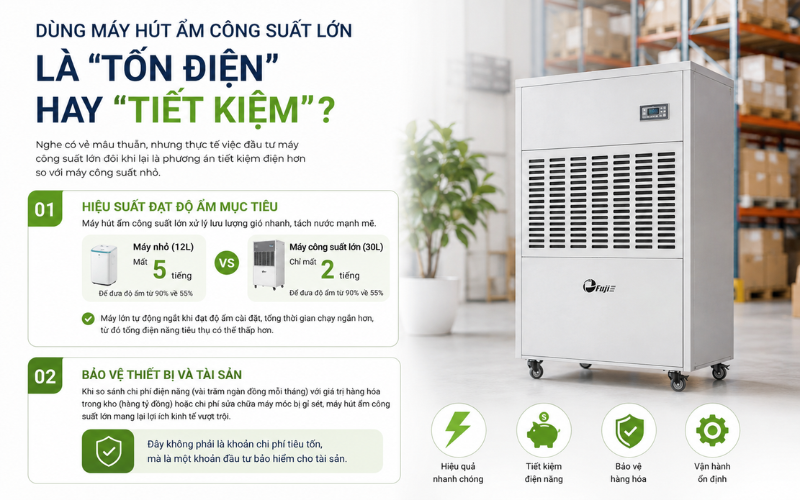 Dùng máy hút ẩm công suất lớn là "tốn điện" hay "tiết kiệm"