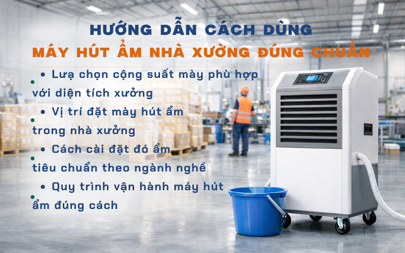 Hướng dẫn cách dùng máy hút ẩm nhà xưởng đúng chuẩn