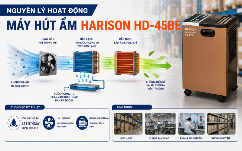 Nguyên lý hoạt động của máy hút ẩm Harison HD-45BE