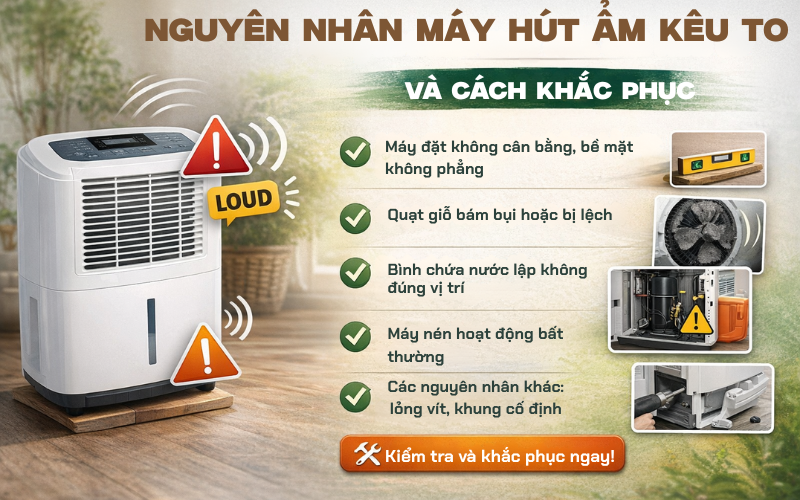 Nguyên nhân máy hút ẩm kêu to và cách khắc phục