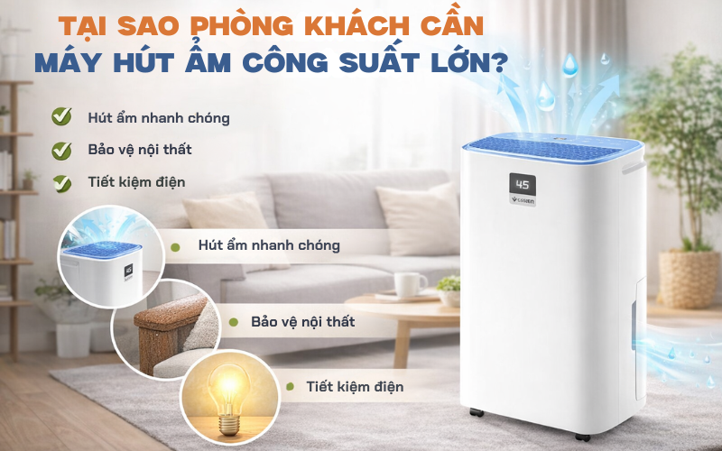 Tại sao phòng khách cần máy hút ẩm công suất lớn?