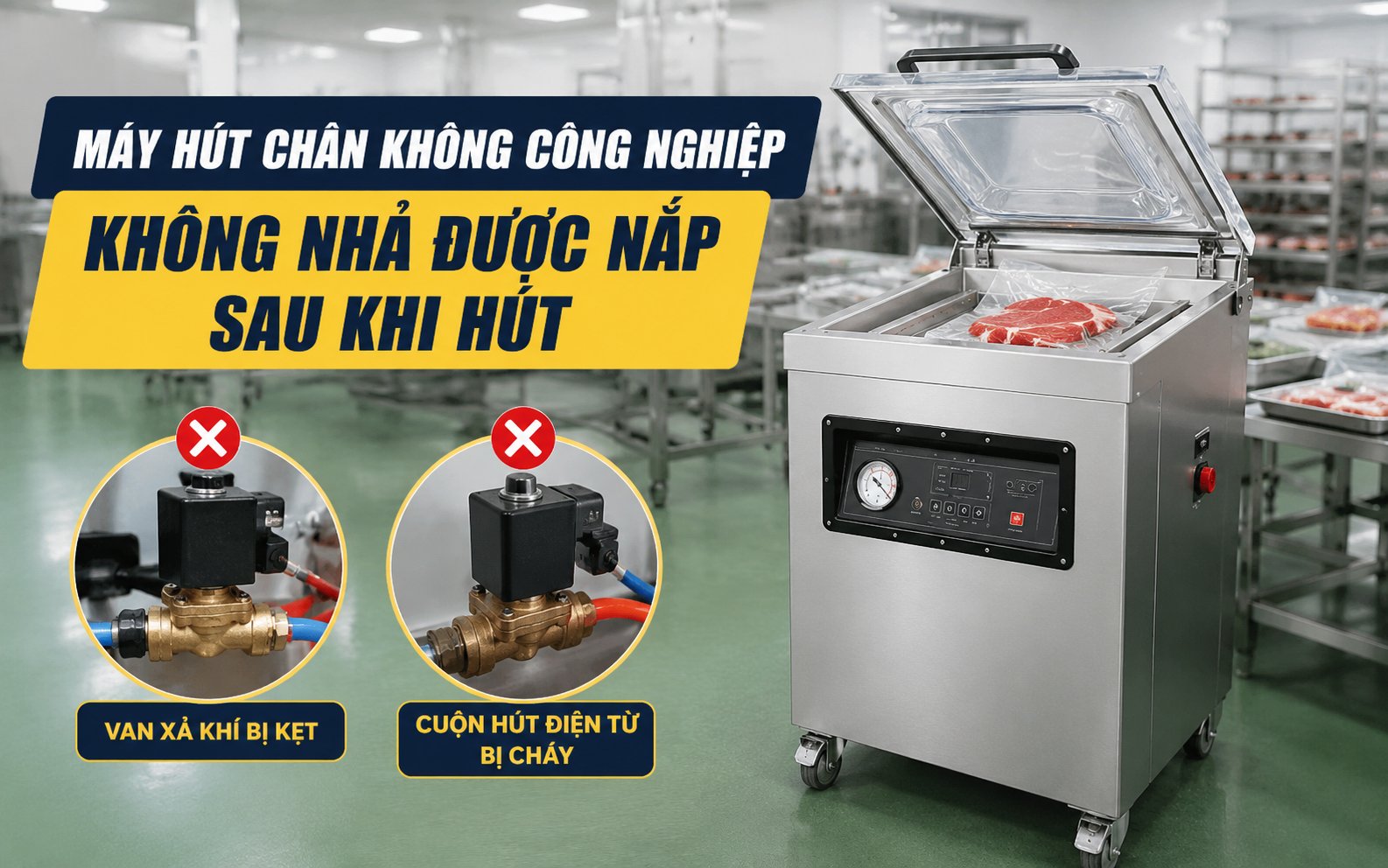 Máy hút chân không không nhả được nắp sau khi hút