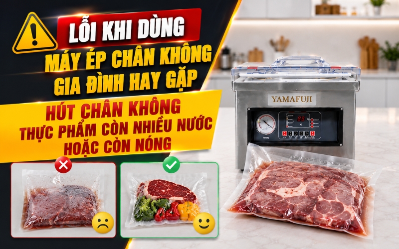 Hút chân không thực phẩm còn nhiều nước hoặc còn nóng
