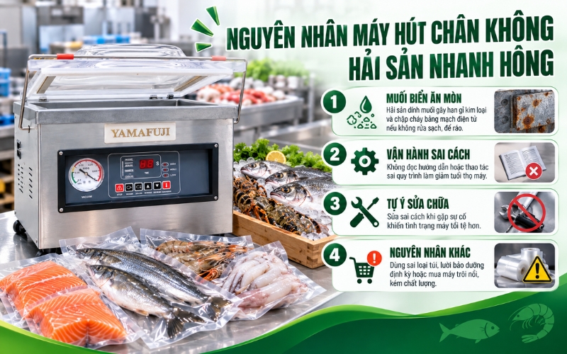 Lý do máy hút chân không hải sản nhanh xuống cấp