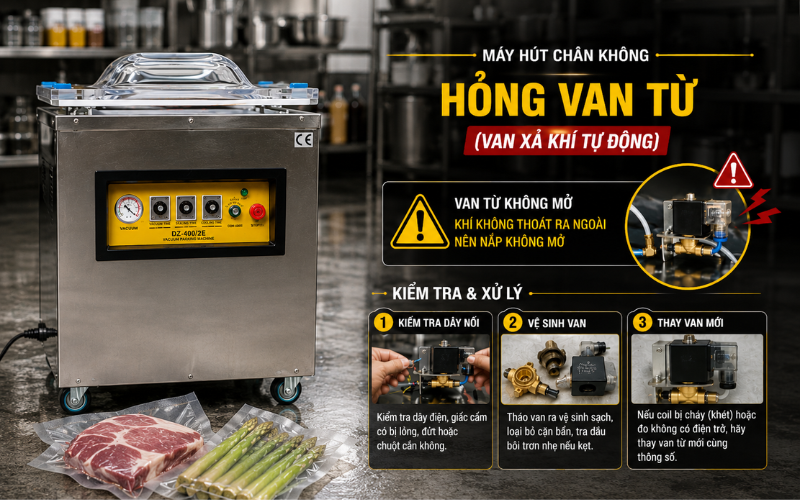 Máy hút chân không hỏng van từ (van xả khí tự động)