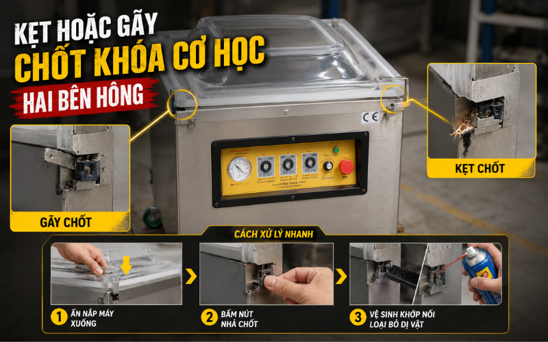 Kẹt hoặc gãy chốt khóa cơ học hai bên hông