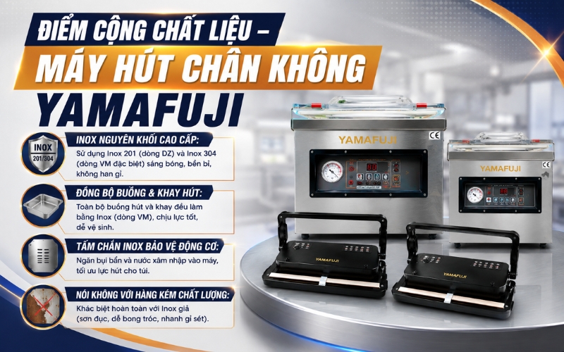 Máy hút chân không sử dụng chất liệu inox thật - đảm bảo chất lượng