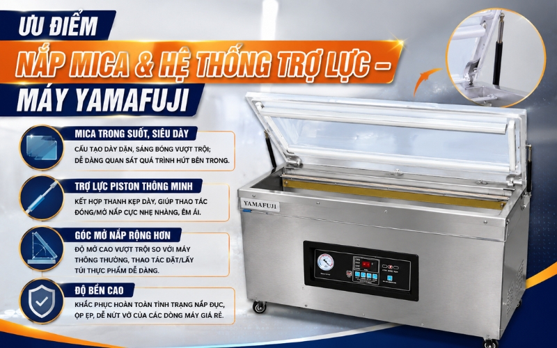 Nắp mica dày dặn cùng hệ thống trợ lực Piston đóng/mở nắp nhẹ nhàng