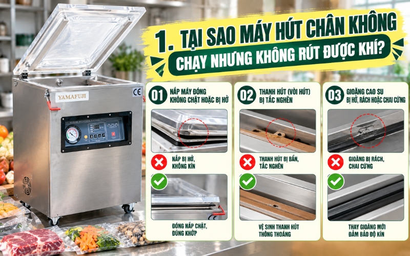 Tại sao máy hút chân không chạy nhưng không rút được khí?