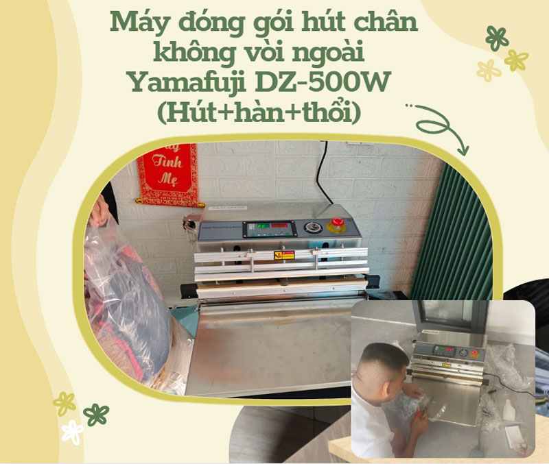 Máy đóng gói hút chân không vòi ngoài Yamafuji DZ-500W (Hút+hàn+thổi)