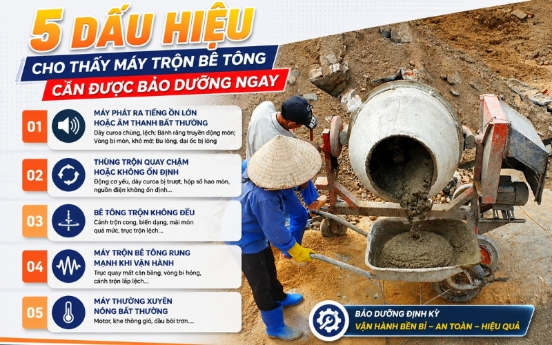5 dấu hiệu cho thấy máy trộn bê tông cần được bảo dưỡng ngay