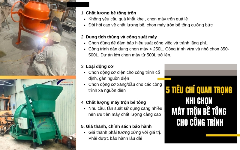 5 tiêu chí quan trọng khi chọn máy trộn bê tông cho công trình