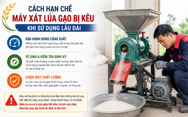 Cách hạn chế máy xát lúa gạo bị kêu khi sử dụng lâu dài