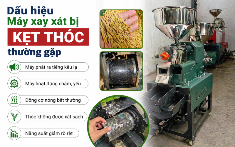 Dấu hiệu máy xay xát bị kẹt thóc thường gặp