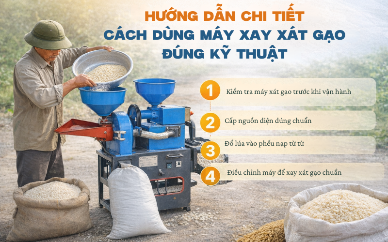 Hướng dẫn chi tiết cách dùng máy xay xát gạo đúng kỹ thuật