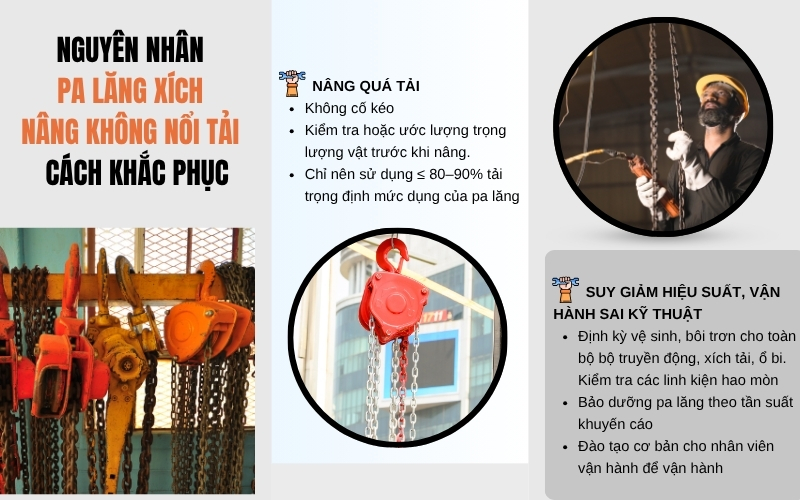 5 nguyên nhân khiến pa lăng xích nâng không nổi tải và cách khắc phục