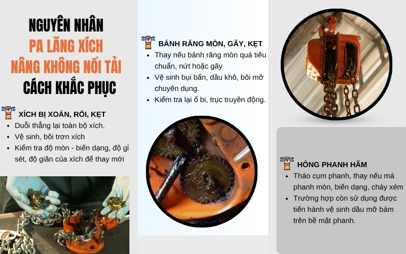 5 nguyên nhân khiến pa lăng xích nâng không nổi tải và cách khắc phục