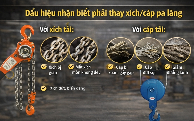 Dấu hiệu nhận biết phải thay xích cáp pa lăng