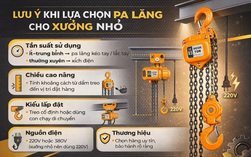 Lưu ý gì khi lựa chọn pa lăng cho xưởng nhỏ
