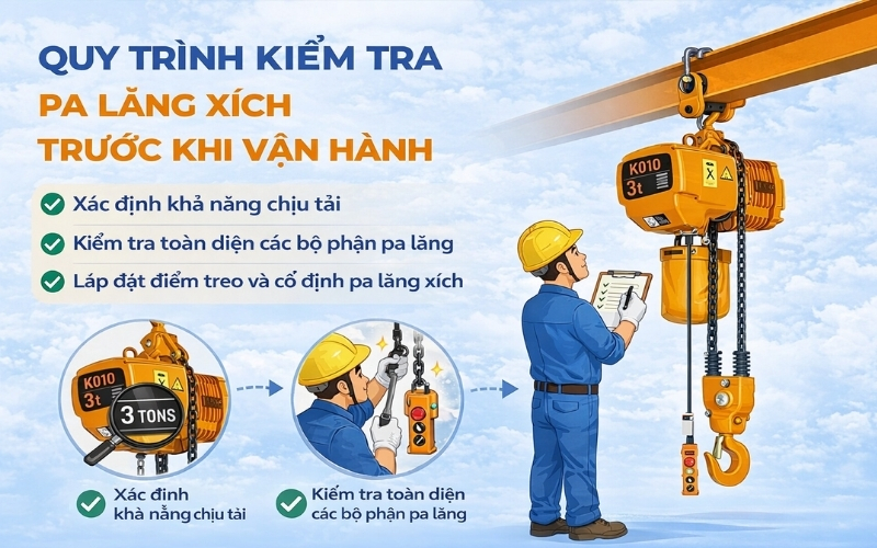 Quy trình kiểm tra pa lăng xích trước khi vận hành