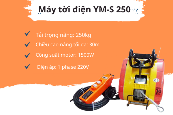 Thông số kĩ thuật của máy tời điện treo Yamafuji YM-S 250