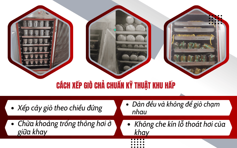 Cách xếp giò chả chuẩn kỹ thuật khu hấp 