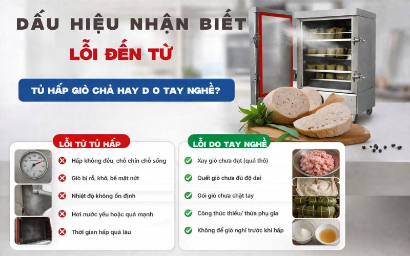 Dấu hiệu nhận biết lỗi đến từ tủ hấp giò chả hay do tay nghề