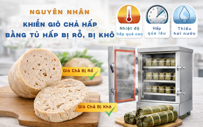 Nguyên nhân khiến giò chả hấp bằng tủ hấp bị rỗ, bị khô