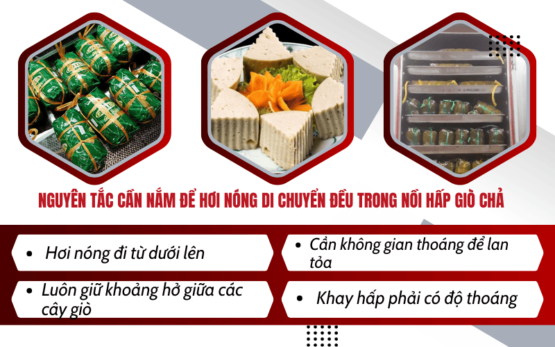 Nguyên tắc cần nắm để hơi nóng di chuyển đều trong nồi hấp giò chả