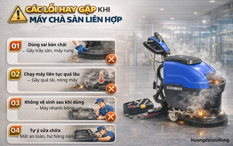 Các lỗi hay gặp khi sử dụng máy chà sàn liên hợp